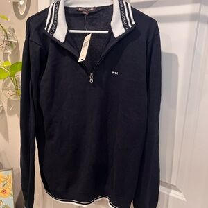 Michael Kors Navy and White Zip-Up Sweater